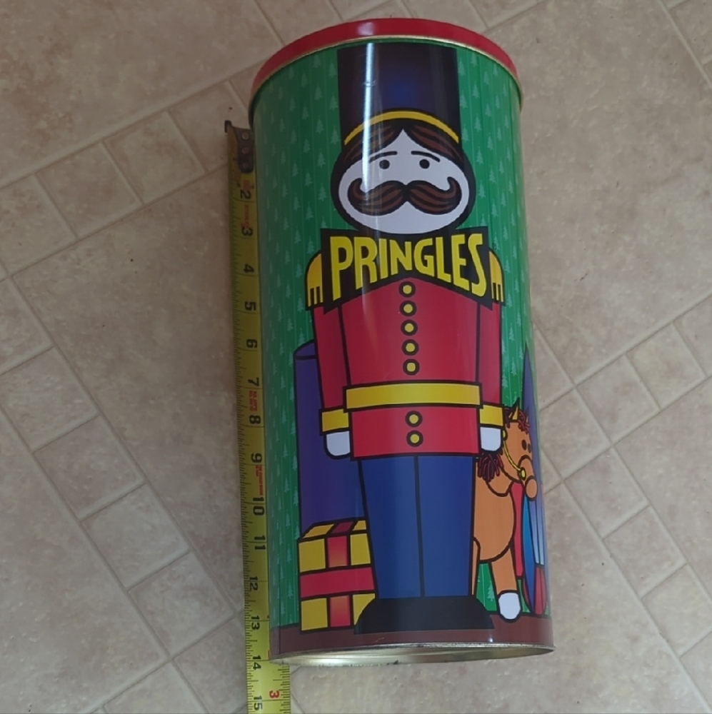 Vintage Giant Pringle Nutcracker Toy Can - Red and Green